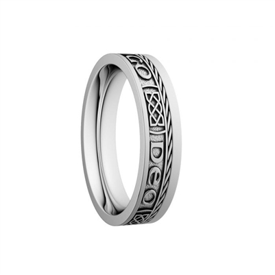 14k White Gold Ladies Narrow "Gra Go Deo" Dual Celtic Designs Wedding Ring 5.2mm