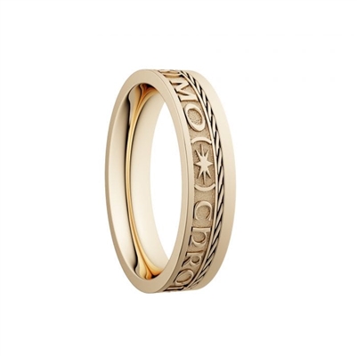 14k Yellow Gold Ladies Narrow "Gra Geal Mo Chroi" Dual Celtic Designs Wedding Ring 5.2mm