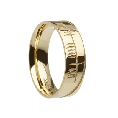 14k Yellow Gold Wide Ogham Celtic Wedding Ring 7.2mm