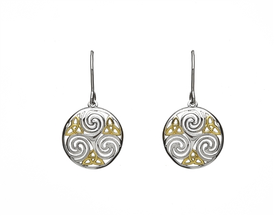 Sterling Silver Spirals & Trinity Knot Celtic Drop Earrings