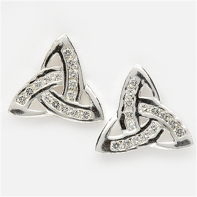 Sterling Silver CZ Trinity Knot Celtic Stud Earrings