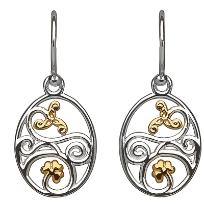 Sterling Silver Spirals Shamrock Drop Celtic Earrings