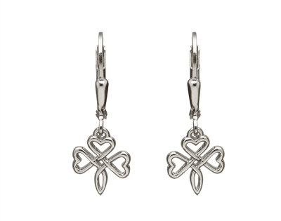 Sterling Silver Drop Shamrock Celtic Earrings