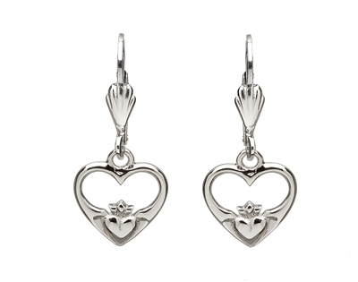 Sterling Silver Drop Heart Claddagh Earrings