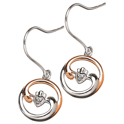 Sterling Silver CZ Ying-Yang Claddagh Earrings