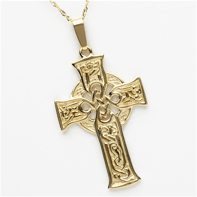 14k Yellow Gold Large 4 Gospels Celtic Cross 42mm