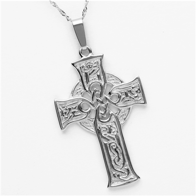 14k White Gold Large 4 Gospels Celtic Cross 42mm