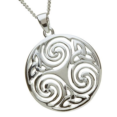 Sterling Silver Spirals Trinity Knot Celtic Pendant