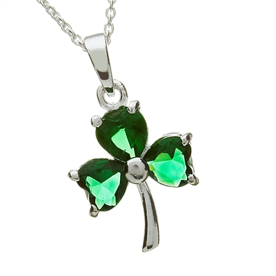 Sterling Silver Shamrock Green CZ Celtic Pendant