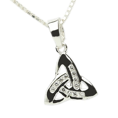 Sterling Silver Small Trinity Knot CZ Celtic Pendant