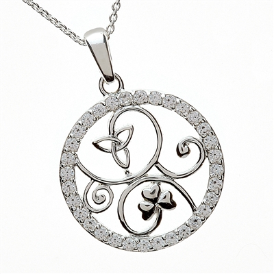 Sterling Silver CZ Trinity Knot Shamrock Celtic Pendant