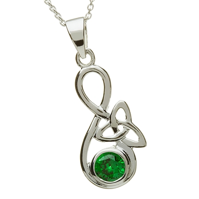 Sterling Silver Trinity Celtic Pendant With Round Green CZ