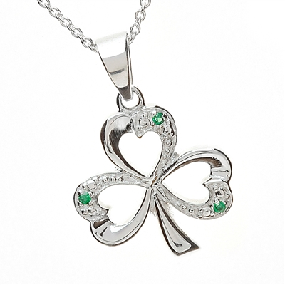 Sterling Silver Shamrock Green CZ Celtic Pendant