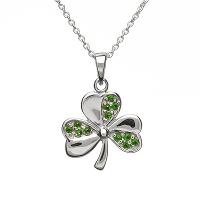 Sterling Silver Shamrock Green CZ Celtic Pendant