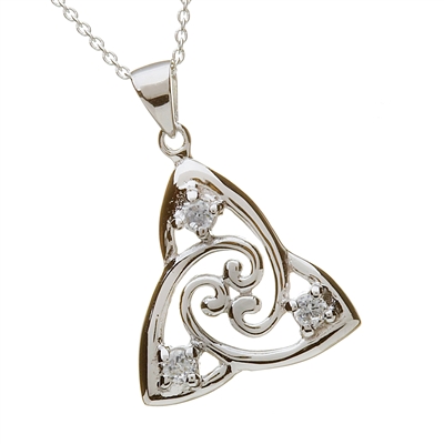 Sterling Silver Celtic Trinity Knot Pendant With CZ's