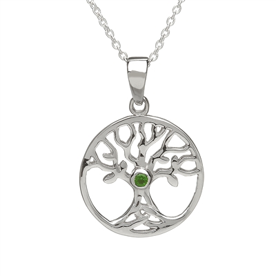 Sterling Silver Tree of Life Green CZ Celtic Pendant