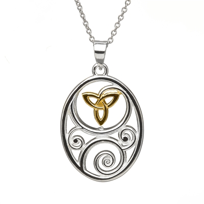 Sterling Silver Spirals Trinity Knot Celtic Pendant