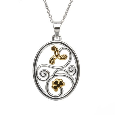 Sterling Silver Spirals Shamrock Celtic Pendant