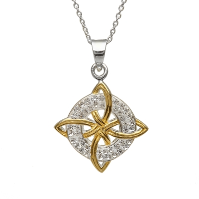 Sterling Silver Crystals Celtic Pendant With Gold Plated Accents