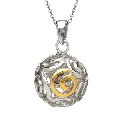 Sterling Silver Small Round Celtic Pendant With Gold Plated Accents