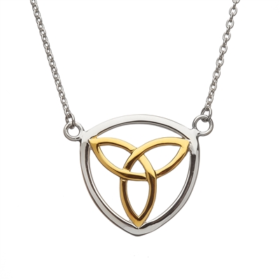 Sterling Silver Trinity Knot Celtic Pendant With Gold Plated Accents