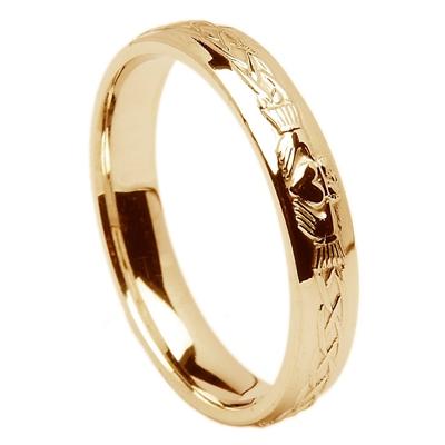 14k Yellow Gold Men's Claddagh Celtic Wedding Ring 5.5mm