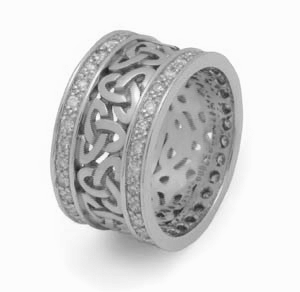 14k White Gold & Diamond Ladies Trinity Knot Celtic Wedding Ring 10.1mm