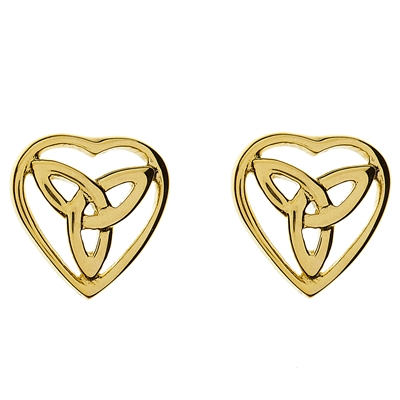 10k Yellow Gold Heart Shaped Trinity Knot Celtic Stud Earrings