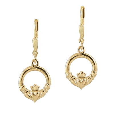 10k Yellow Gold Drop Celtic Claddagh Earrings