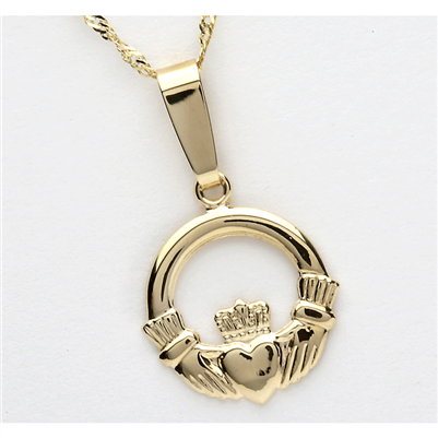 10k Yellow Gold Flat Back Claddagh Pendant