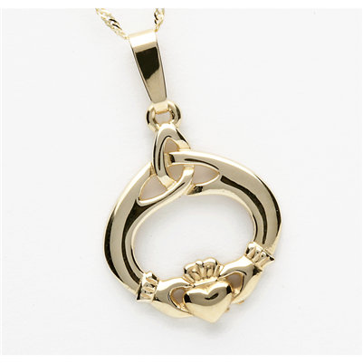 10k Yellow Gold Agate Claddagh Pendant