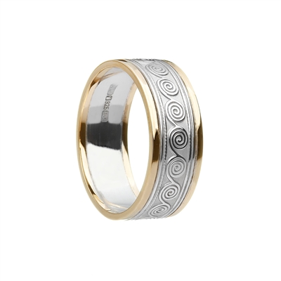 10k White Gold Men's Celtic Spirals Wedding Ring 8.2mm