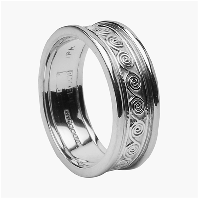 10k White Gold Ladies Celtic Spirals Wedding Ring 7mm