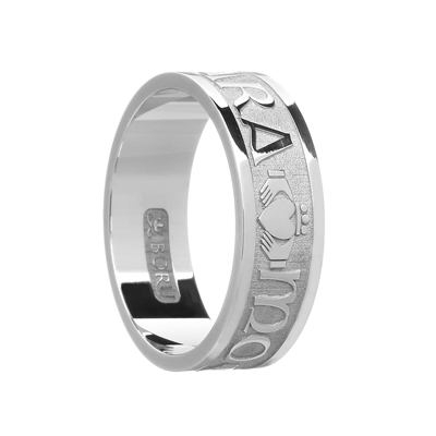 14k White Gold "Mo Anam Cara" (My Soul Mate) Men's Celtic Wedding Ring 7.2mm