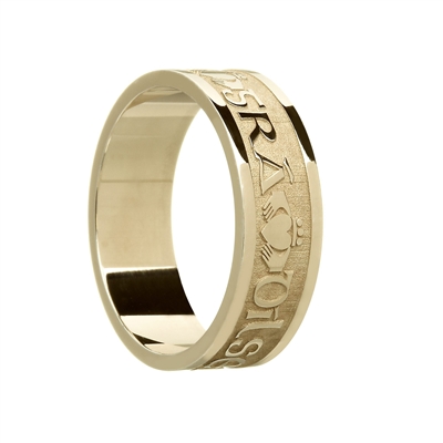 14k Yellow Gold "Gra, Dilseacht, Cairdeas" (Love, Loyality, Friendship) Men's Celtic Wedding Ring 7.2mm