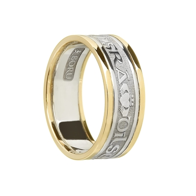 14k White Gold Ladies "Gra Dilseacht Cairdeas" (Love Loyalty Friendship) Ladies Celtic Wedding Ring 8.7mm