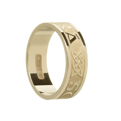 14k Yellow Gold "Gra Go Deo" (Love Forever) Men's Celtic Wedding 7.2mm