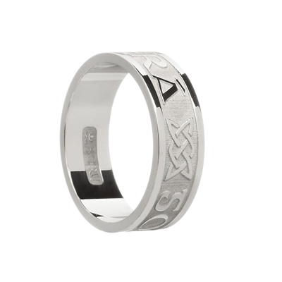 14k White Gold "Gra Go Deo" (Love Forever) Men's Celtic Wedding 7.2mm