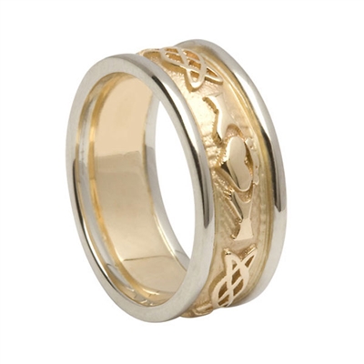 14k Yellow Gold Ladies Embossed Celtic Knot Claddagh Wedding Ring 7.5mm