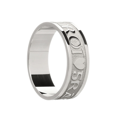 14k White Gold "Gra Geal Mo Chroi" (Bright Love of my Heart) Men's Celtic Wedding Ring 7.2mm