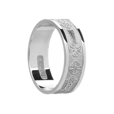 10k White Gold Men's Celtic Crosses Wedding Ring 7.3mm