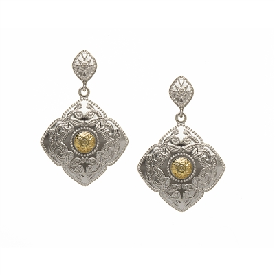 Sterling Silver With 18k Yellow Gold Bead Warrior Shield Celtic Earrings