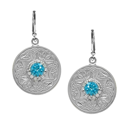 Sterling Silver Blue & White CZ's Large Warrior Shield Earrings