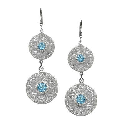 Sterling Silver Blue & White CZ's Double Warrior Shield Celtic Earrings