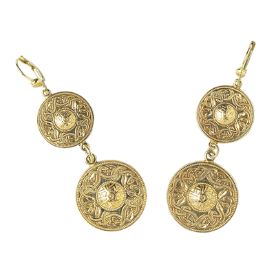 10k Yellow Gold Double Warrior Shield Celtic Earrings