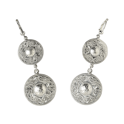 10k White Gold Double Warrior Shield Celtic Earrings