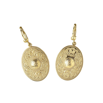 14k Yellow Gold Oval Warrior Shield Celtic Earrings