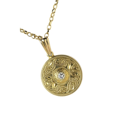 14k Yellow Gold Small Warrior Shield Diamond (0.05ct) Celtic Pendant