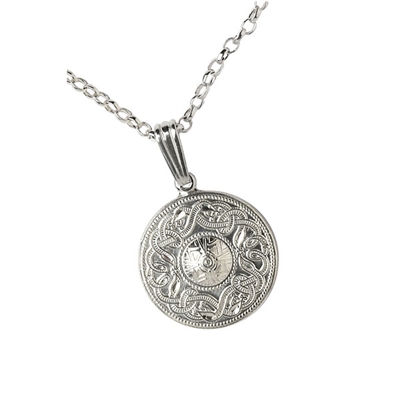 14k White Gold Small Warrior Shield Celtic Pendant