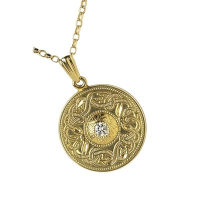 10k Yellow Gold Medium Warrior Shield Diamond (0.10ct) Celtic Pendant